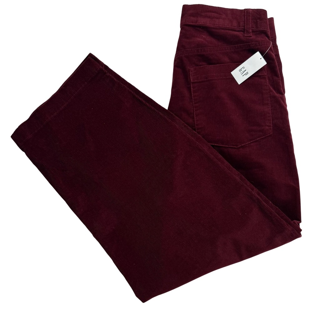 Gap 365 High Rise Corduroy Trousers Burgundy Wide Leg Pants women 4